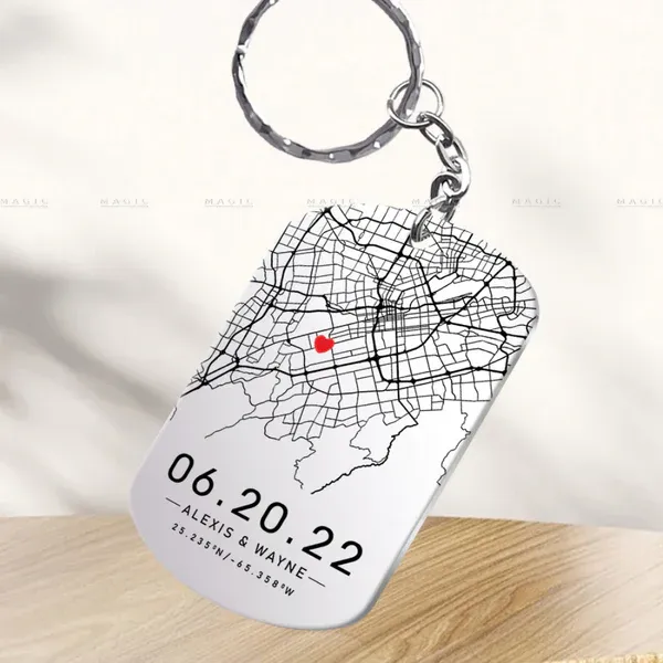 Brass map keychain