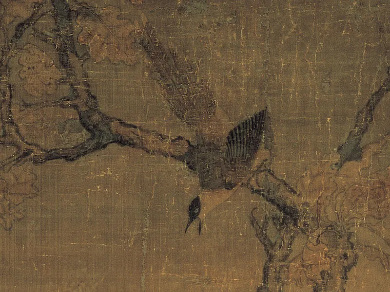 Detail of the magpies on the branch